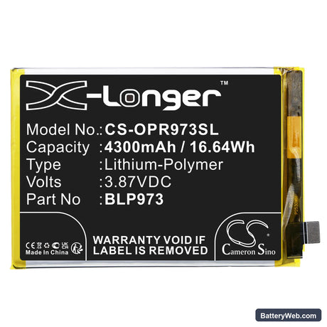 Oppo Reno9 5G Replacement Battery, 3.87V, 4300mAh, Li-Polymer 3