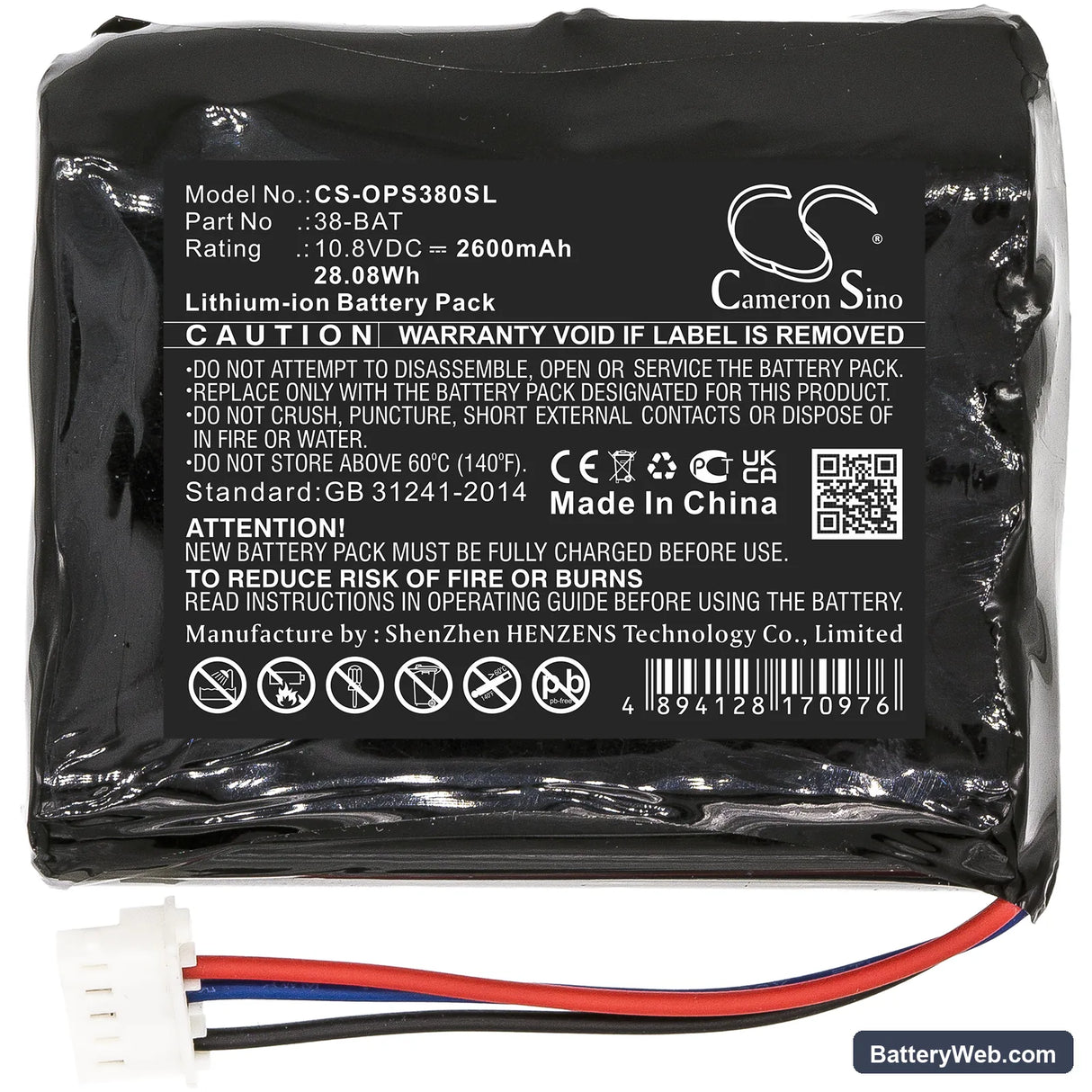 Olympus 38DL Plus Ultrasonic Thickness Gauge Replacement Battery, 10.8V, 2600mAh, Li-ion 3