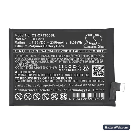 Oppo Realme GT 6T Replacement Battery, 7.82V, 2350mAh, Li-Polymer 3