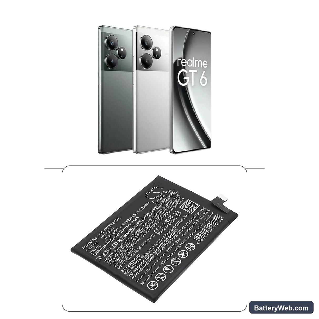 Oppo Realme GT 6T Replacement Battery, 7.82V, 2350mAh, Li-Polymer 5