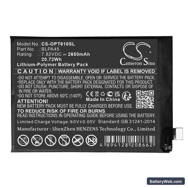 Oppo Realme GT Neo6 SE Replacement Battery, 7.82V, 2650mAh, Li-Polymer 1