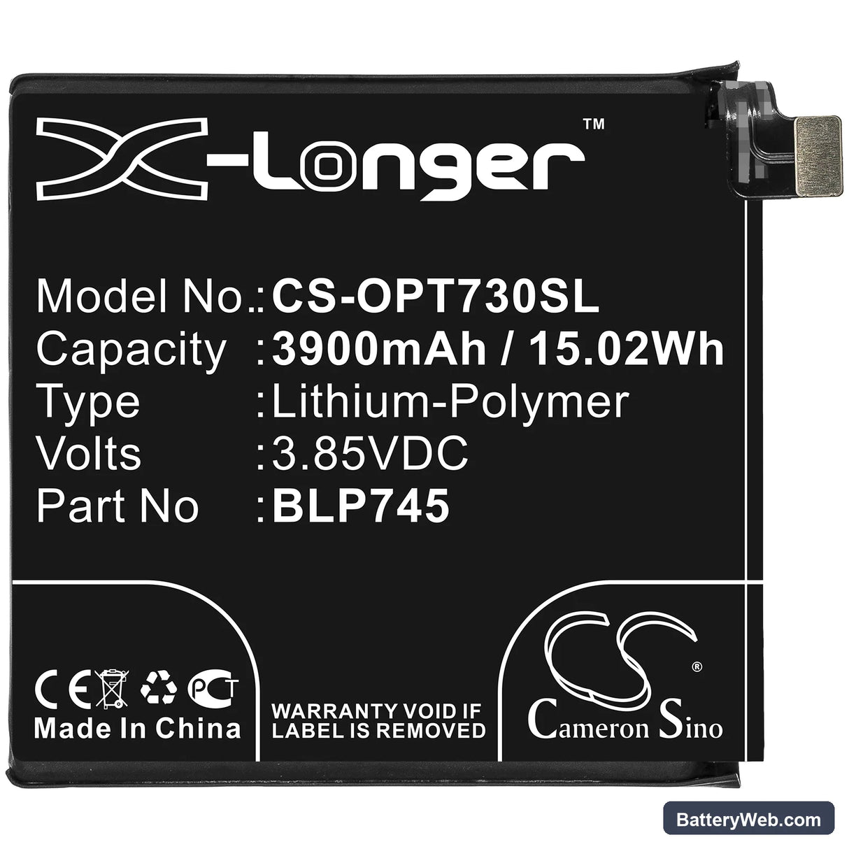 OnePlus 7T Pro Replacement Battery, 3.85V, 3900mAh, Li-Polymer 3