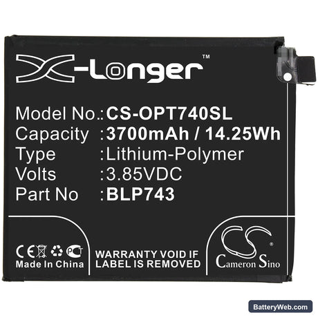 OnePlus 7T Replacement Battery, 3.85V, 3700mAh, Li-Polymer 3