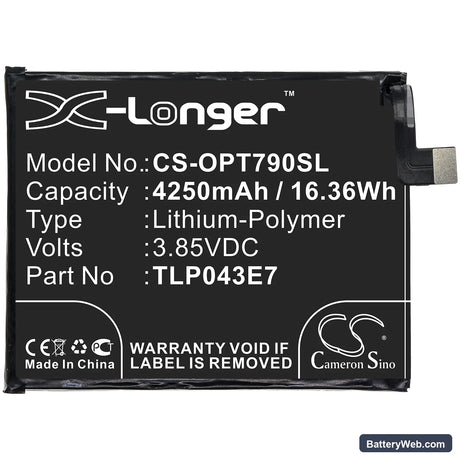 Alcatel T790Y Replacement Battery, 3.85V, 4250mAh, Li-Polymer 3