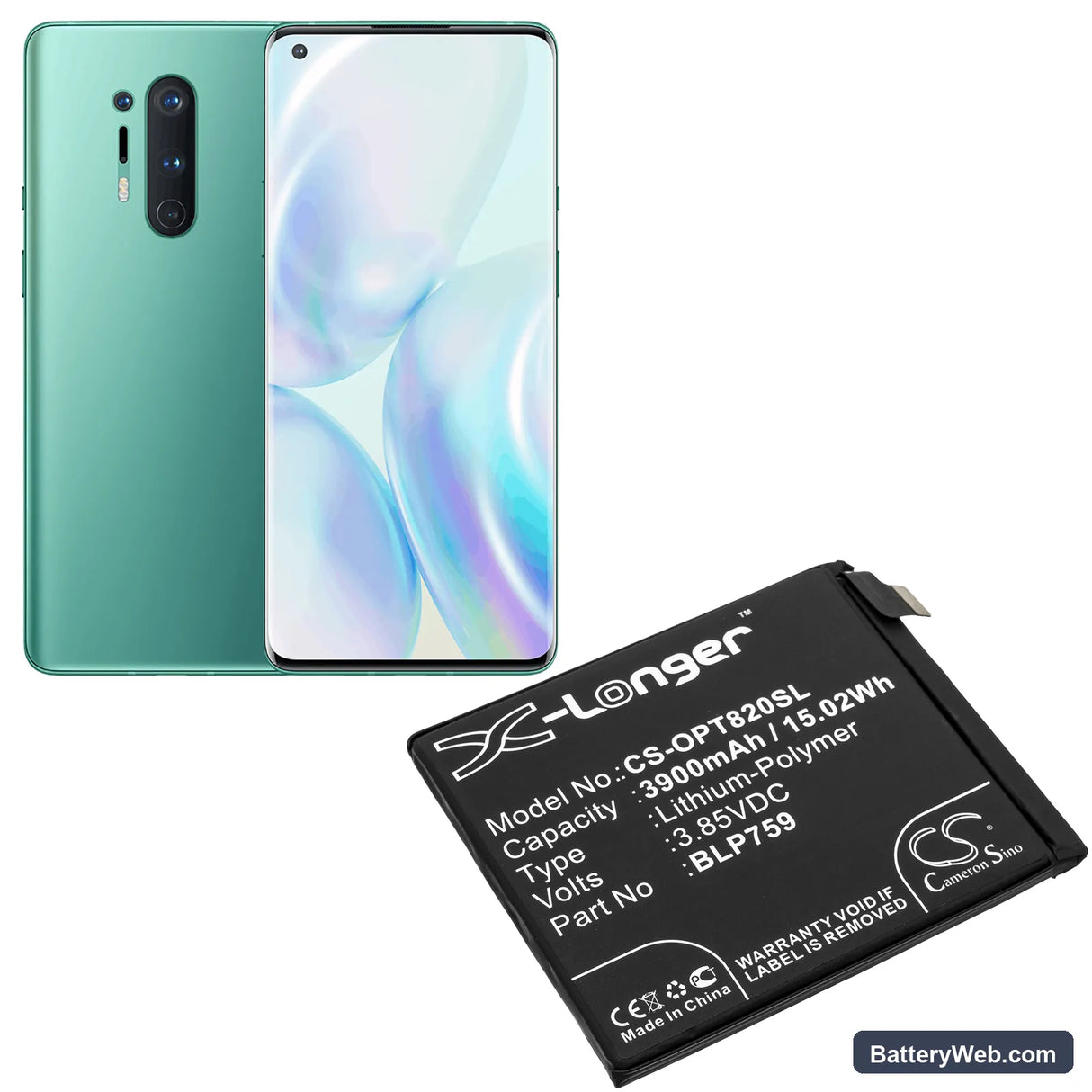 OnePlus 8 Pro Replacement Battery, 3.85V, 3900mAh, Li-Polymer 5