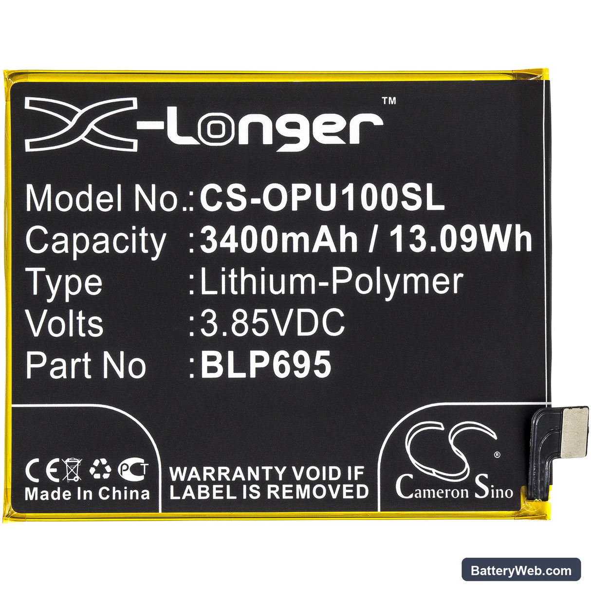 Oppo Realme U1 Replacement Battery, 3.85V, 3400mAh, Li-Polymer 3