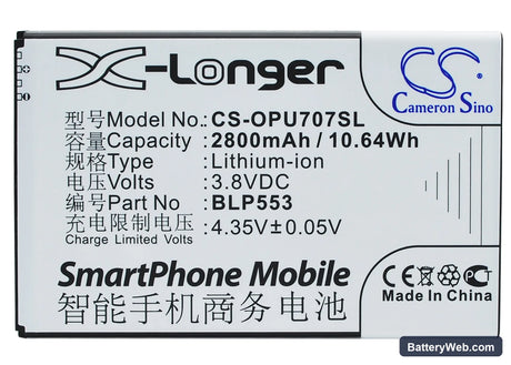 Oppo U707T Replacement Battery, 3.8V, 2800mAh, Li-ion 5