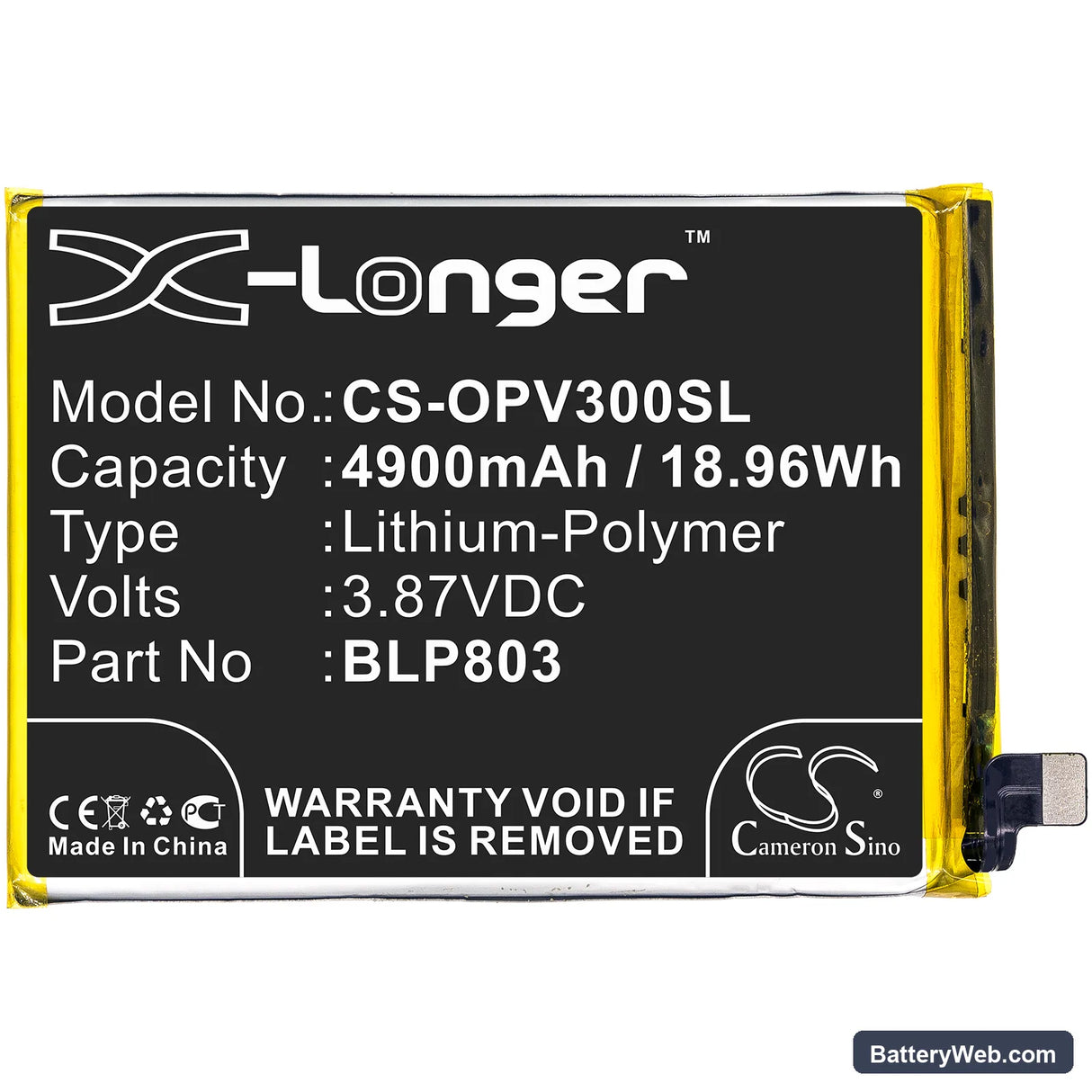 Oppo Realme V3 Replacement Battery, 3.87V, 4900mAh, Li-Polymer 3
