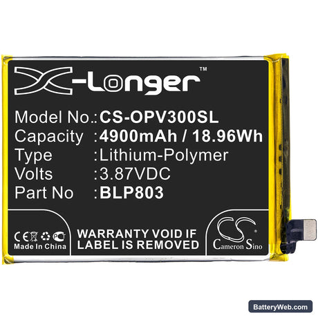 Oppo Realme V3 Replacement Battery, 3.87V, 4900mAh, Li-Polymer 3