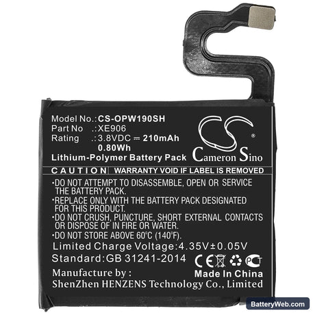 Oppo 41mm Replacement Battery, 3.8V, 210mAh, Li-Polymer 3