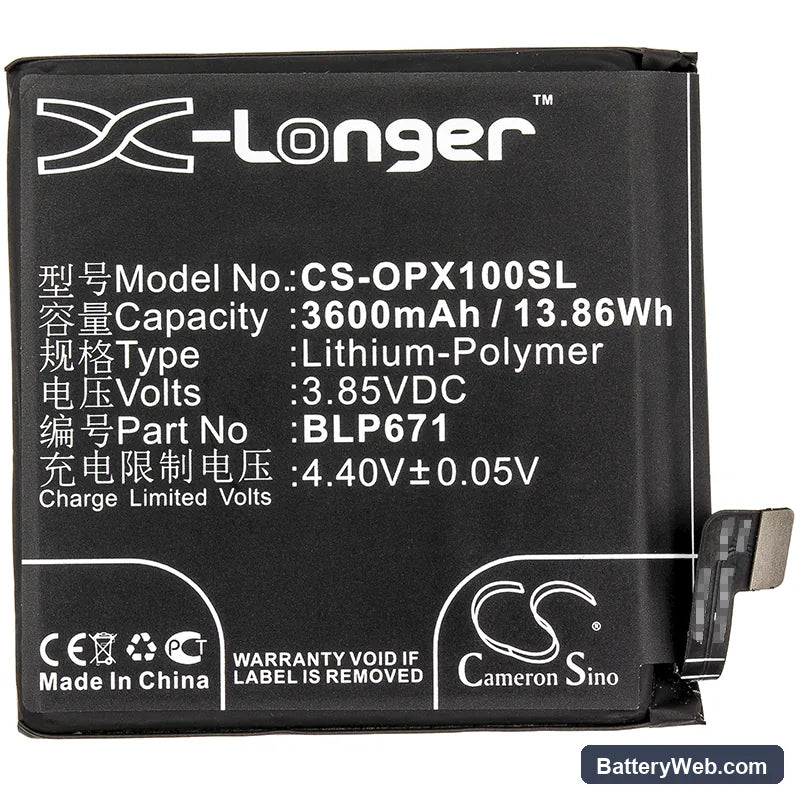 Oppo Find X Replacement Battery, 3.85V, 3600mAh, Li-Polymer 3