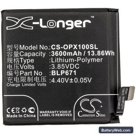 Oppo Find X Replacement Battery, 3.85V, 3600mAh, Li-Polymer 3