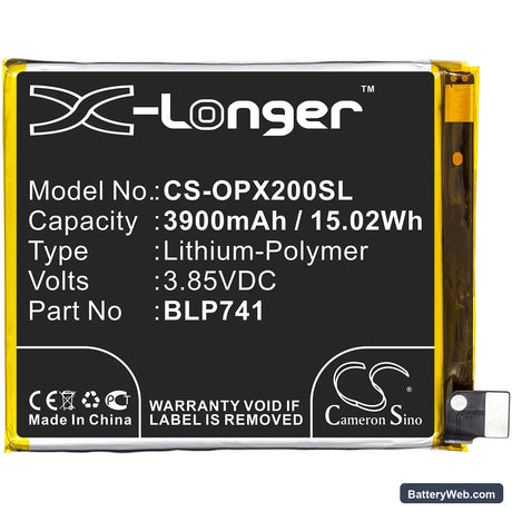 Oppo Realme X2 Replacement Battery, 3.85V, 3900mAh, Li-Polymer 3