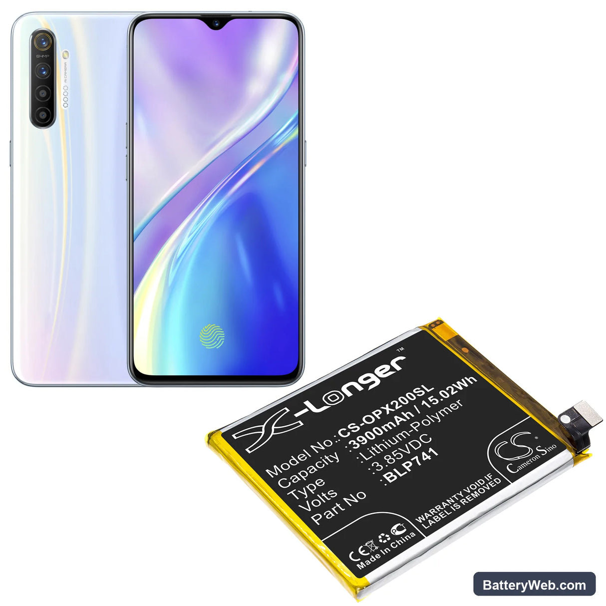 Oppo Realme X2 Replacement Battery, 3.85V, 3900mAh, Li-Polymer 5