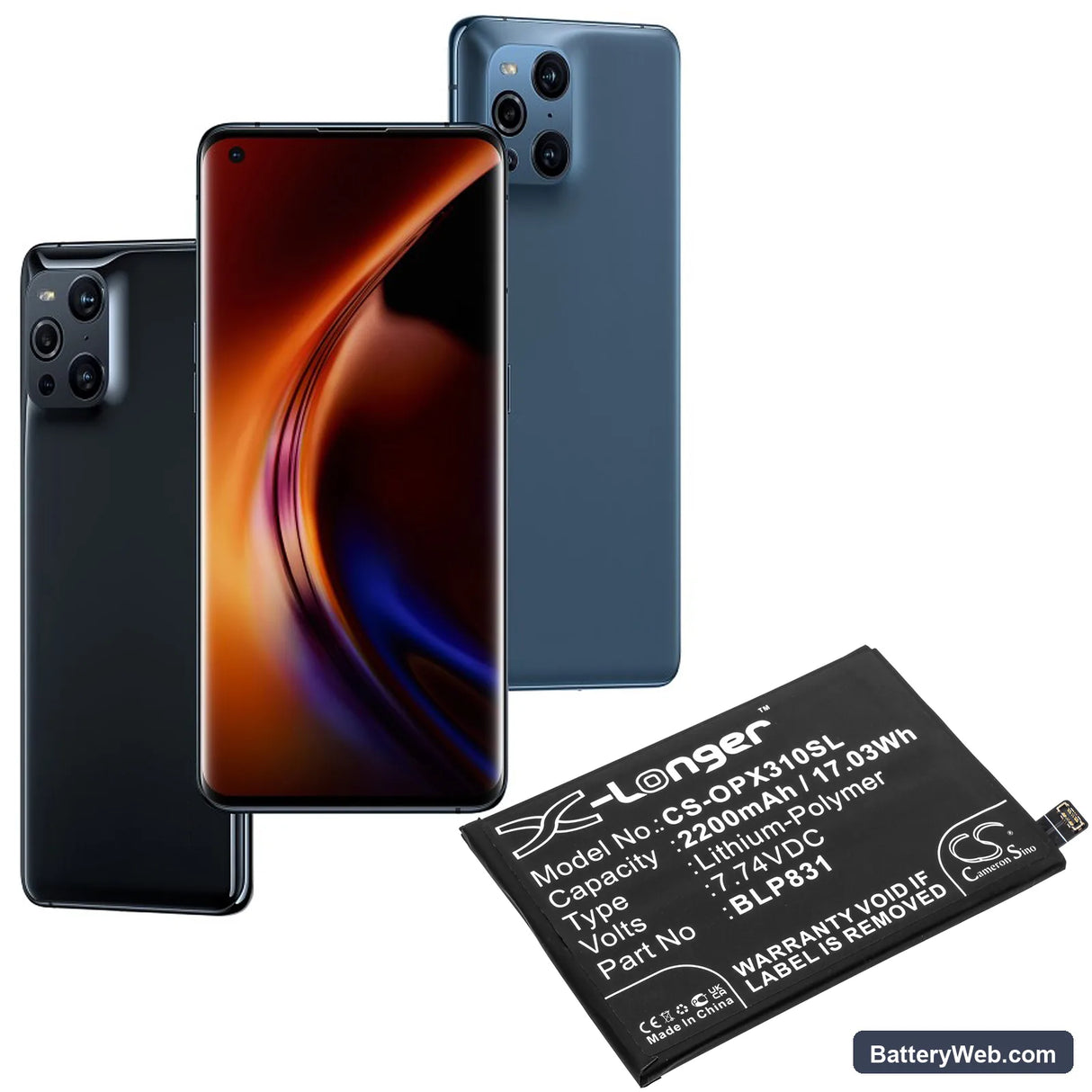 Oppo Find X3 Pro Replacement Battery, 7.74V, 2200mAh, Li-Polymer 5