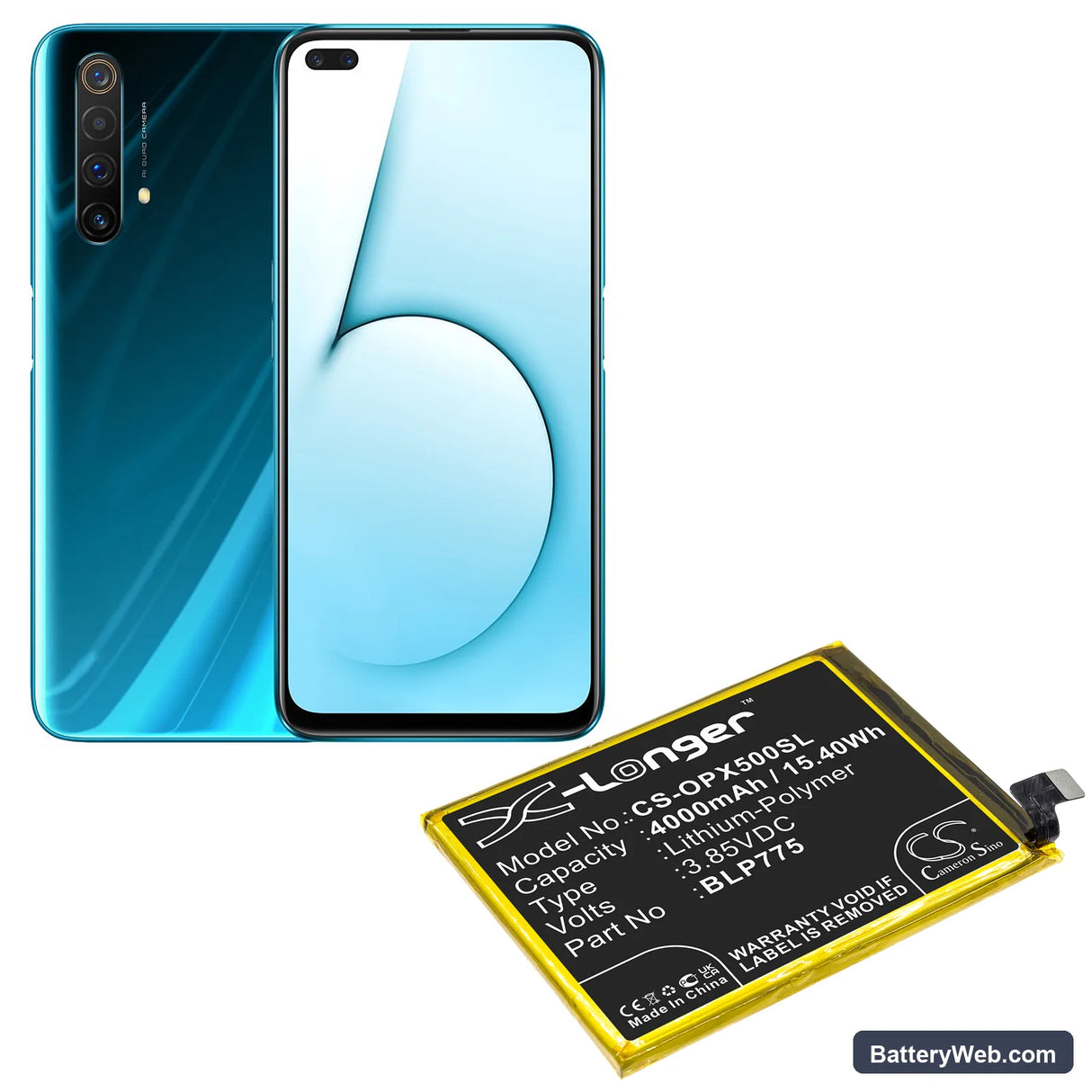 Oppo Realme X50 5G Replacement Battery, 3.85V, 4000mAh, Li-Polymer 5
