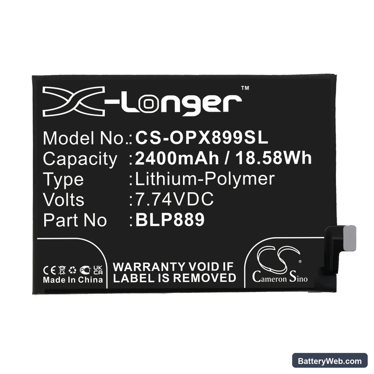 Oppo Find X5 Pro Replacement Battery, 7.74V, 2400mAh, Li-Polymer 3
