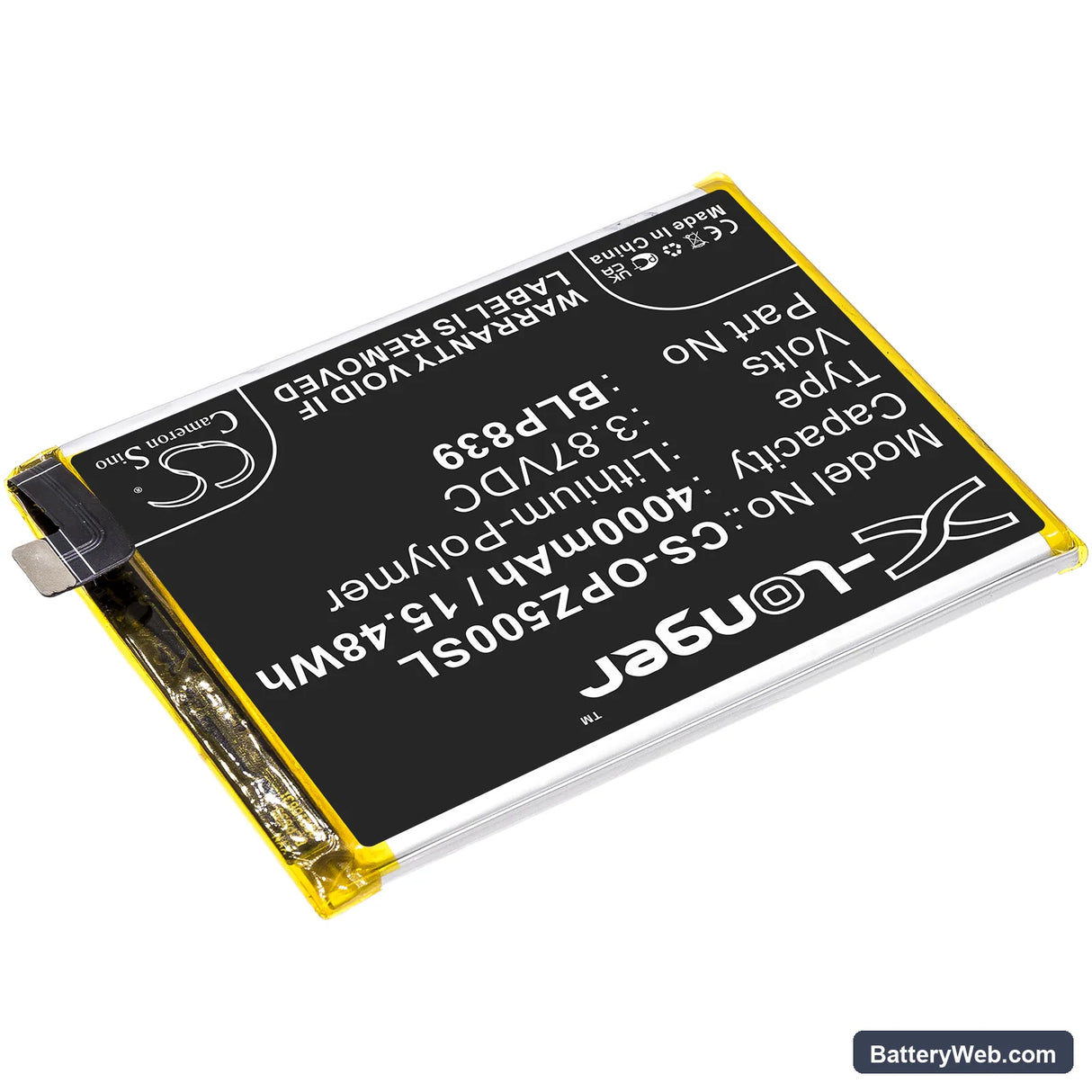 Oppo Reno 5Z 5G 2021 Replacement Battery, 3.87V, 4000mAh, Li-Polymer 2
