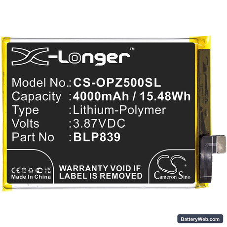 Oppo Reno 5Z 5G 2021 Replacement Battery, 3.87V, 4000mAh, Li-Polymer 3