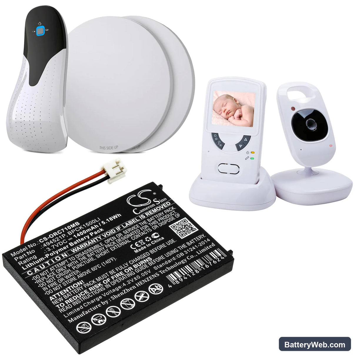 Audioline BabySense 5 Video Replacement Battery, 3.7V, 1400mAh, Li-Polymer 6