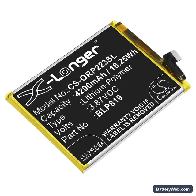 Oppo Reno6 4G Replacement Battery, 3.87V, 4200mAh, Li-Polymer 1