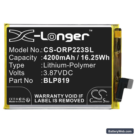 Oppo Reno6 4G Replacement Battery, 3.87V, 4200mAh, Li-Polymer 3