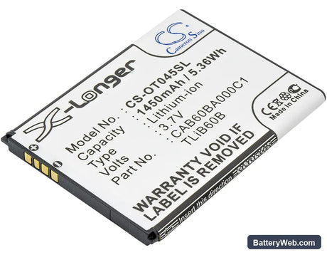 USCellular One Touch Shockwave Replacement Battery, 3.7V, 1450mAh, Li-ion 1