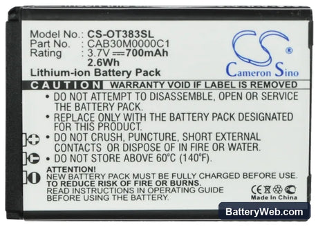 Alcatel OT-600A Replacement Battery, 3.7V, 700mAh, Li-ion 5