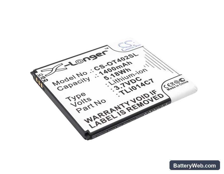 Alcatel One Touch Pixi First Replacement Battery, 3.7V, 1400mAh, Li-ion 1