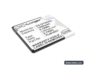Alcatel One Touch Pixi First Replacement Battery, 3.7V, 1400mAh, Li-ion 1