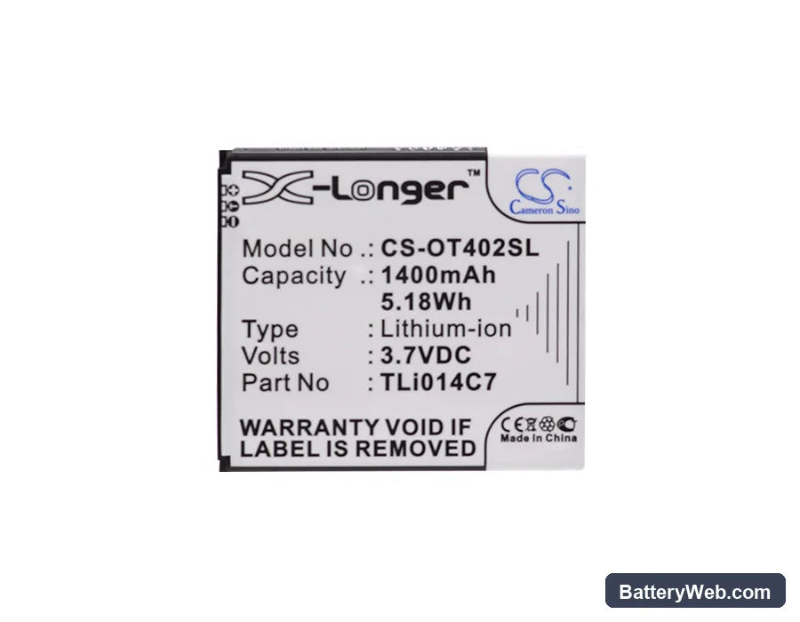 Alcatel One Touch Pixi First Replacement Battery, 3.7V, 1400mAh, Li-ion 5