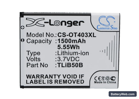 Alcatel OT-4030 Replacement Battery, 3.7V, 1500mAh, Li-ion 1