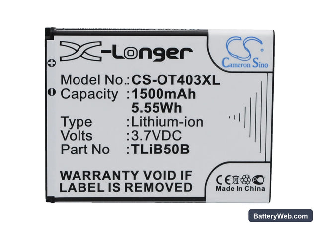 Alcatel OT-4030 Replacement Battery, 3.7V, 1500mAh, Li-ion 1