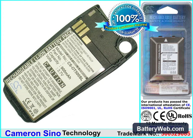 Alcatel OT-500 Replacement Battery, 3.7V, 900mAh, Li-ion 1