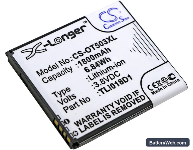TCL One Touch Pop D5 Replacement Battery, 3.8V, 1800mAh, Li-ion 1