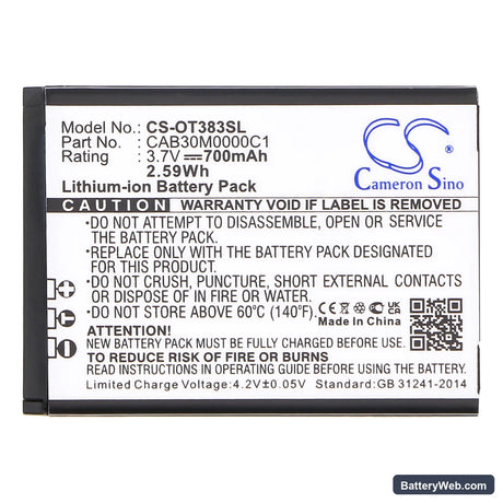 Vodafone 331 Replacement Battery, 3.7V, 600mAh, Li-ion 3