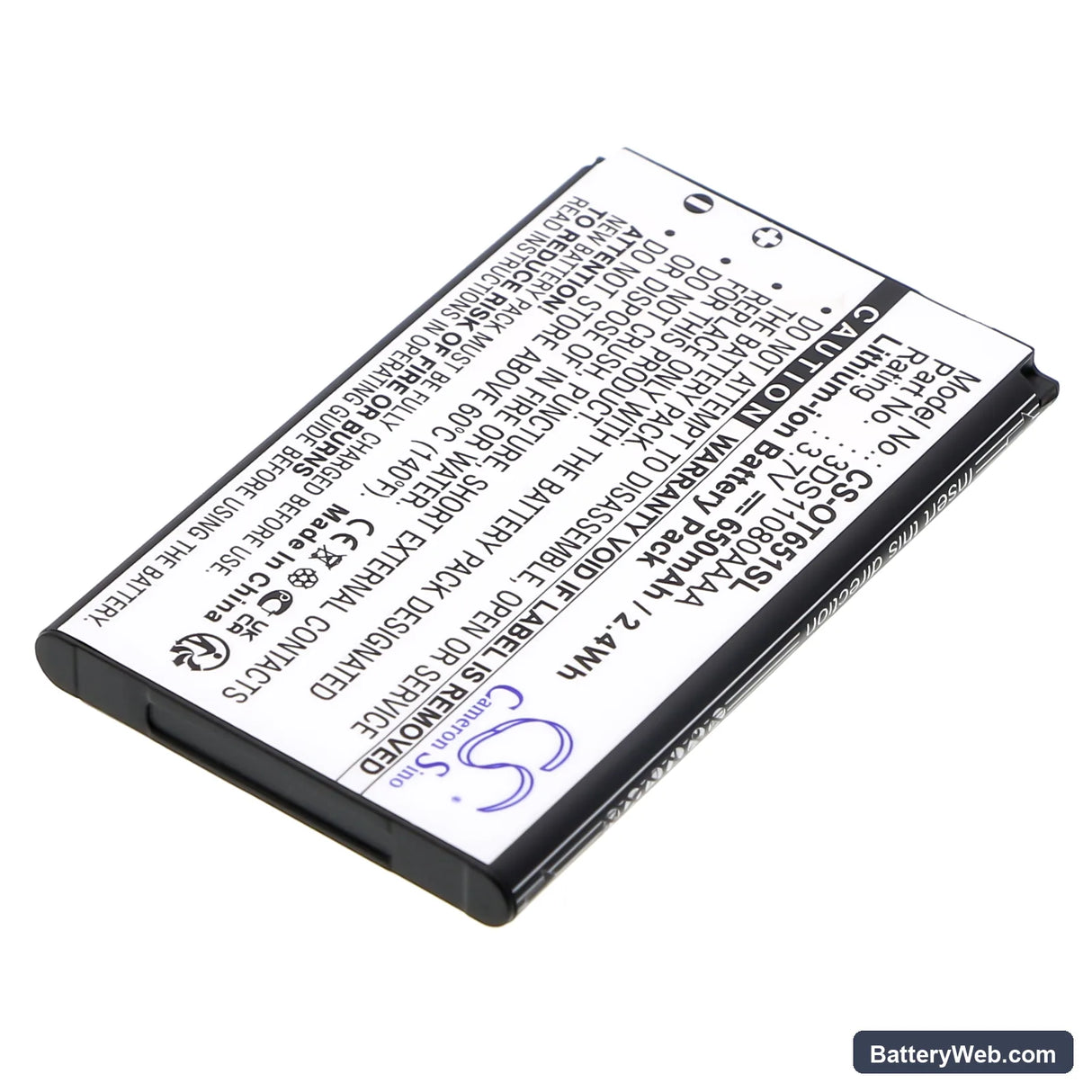 Alcatel OT-C650 Replacement Battery, 3.7V, 650mAh, Li-ion 2