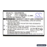 Alcatel OT-C650 Replacement Battery, 3.7V, 650mAh, Li-ion 3