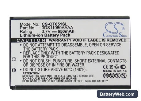 Alcatel OT-C650 Replacement Battery, 3.7V, 650mAh, Li-ion 5