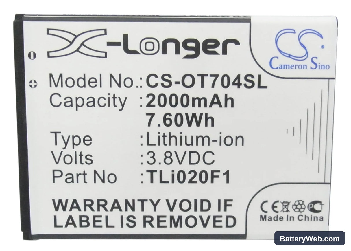 Alcatel One Touch Pop C7 Replacement Battery, 3.8V, 2000mAh, Li-ion 5