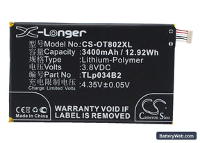 Alcatel One Touch Hero Replacement Battery, 3.8V, 3400mAh, Li-Polymer 1