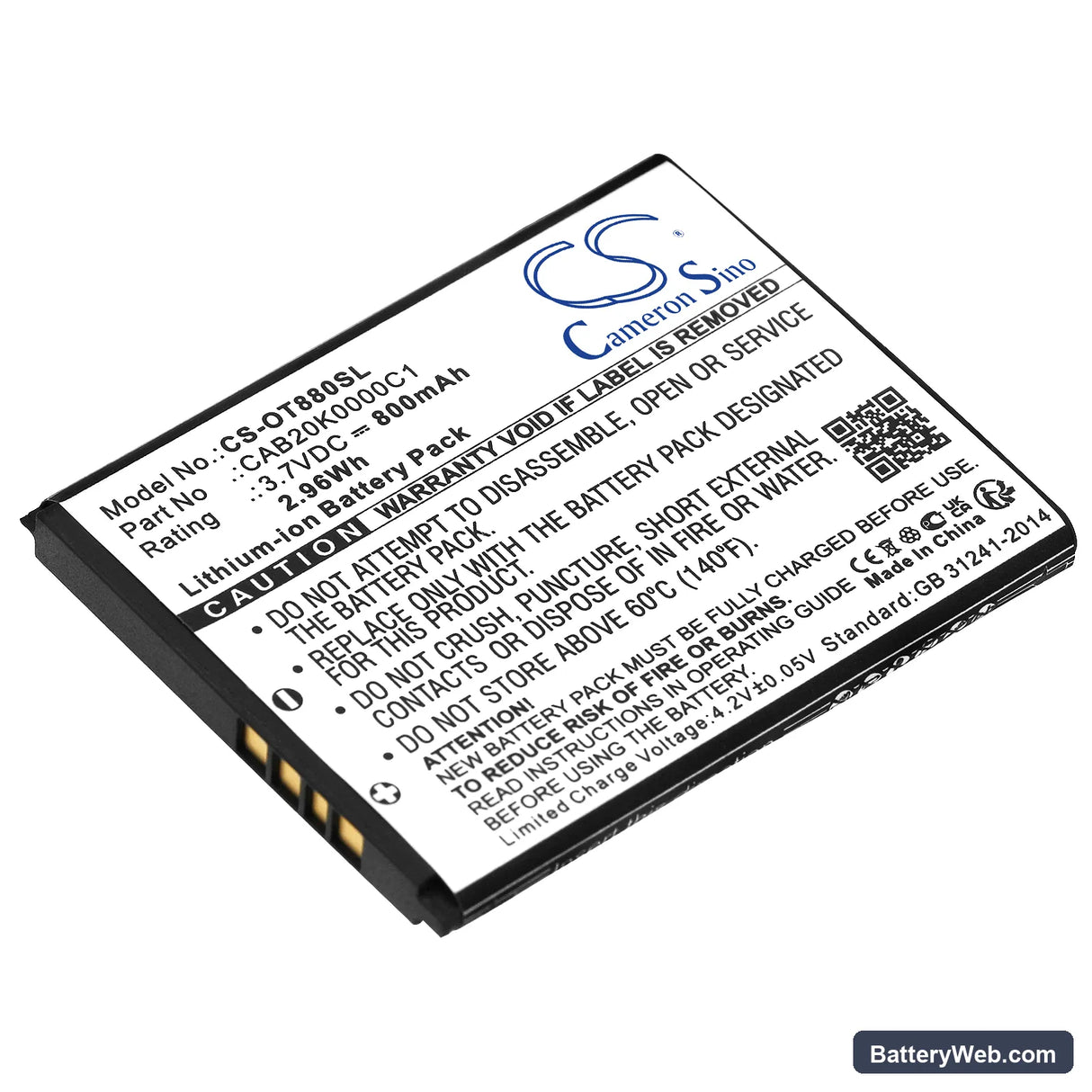Tracfone A392 Replacement Battery, 3.7V, 800mAh, Li-ion 1
