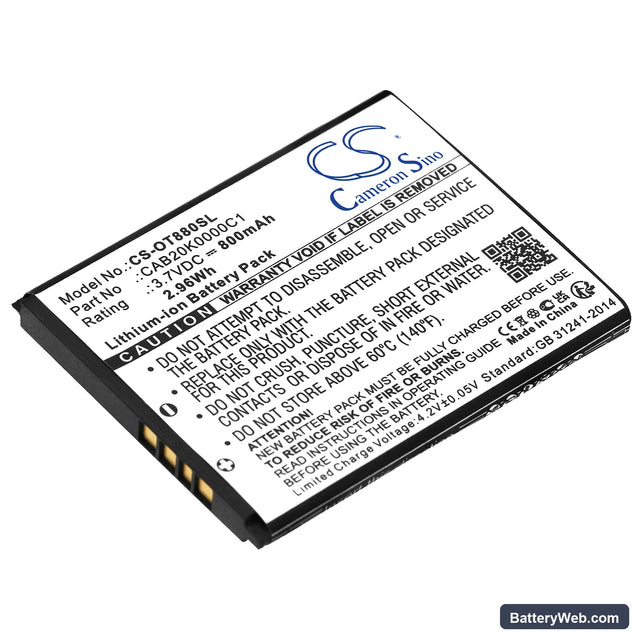 Tracfone A392 Replacement Battery, 3.7V, 800mAh, Li-ion 1