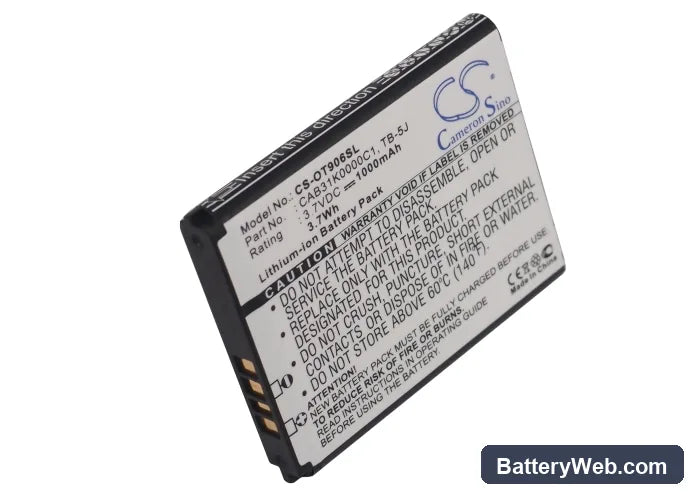 Alcatel OT-906 Replacement Battery, 3.7V, 1000mAh, Li-ion 5