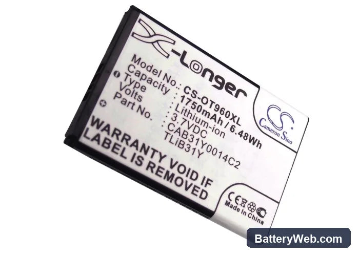 Alcatel OT-960 Replacement Battery, 3.7V, 1750mAh, Li-ion 5