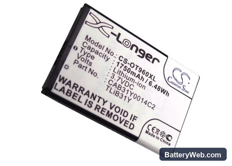 Alcatel OT-960 Replacement Battery, 3.7V, 1750mAh, Li-ion 5