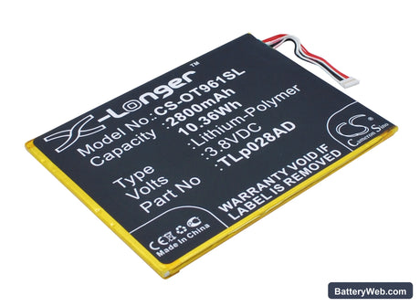 Alcatel One Touch Pixi 7 Replacement Battery, 3.8V, 2800mAh, Li-Polymer 1