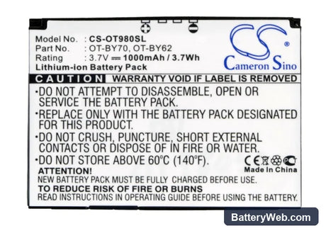 Alcatel OT-980 Replacement Battery, 3.7V, 1000mAh, Li-ion 5