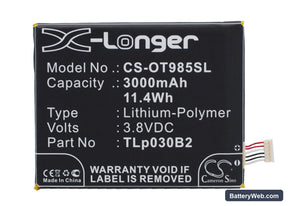 Alcatel One Touch Pop S7 Replacement Battery, 3.8V, 3000mAh, Li-Polymer 1