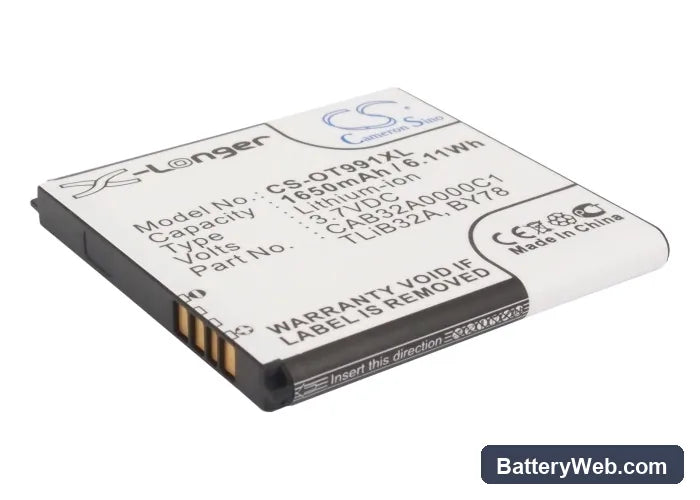 Alcatel OT-991D Replacement Battery, 3.7V, 1650mAh, Li-ion 1